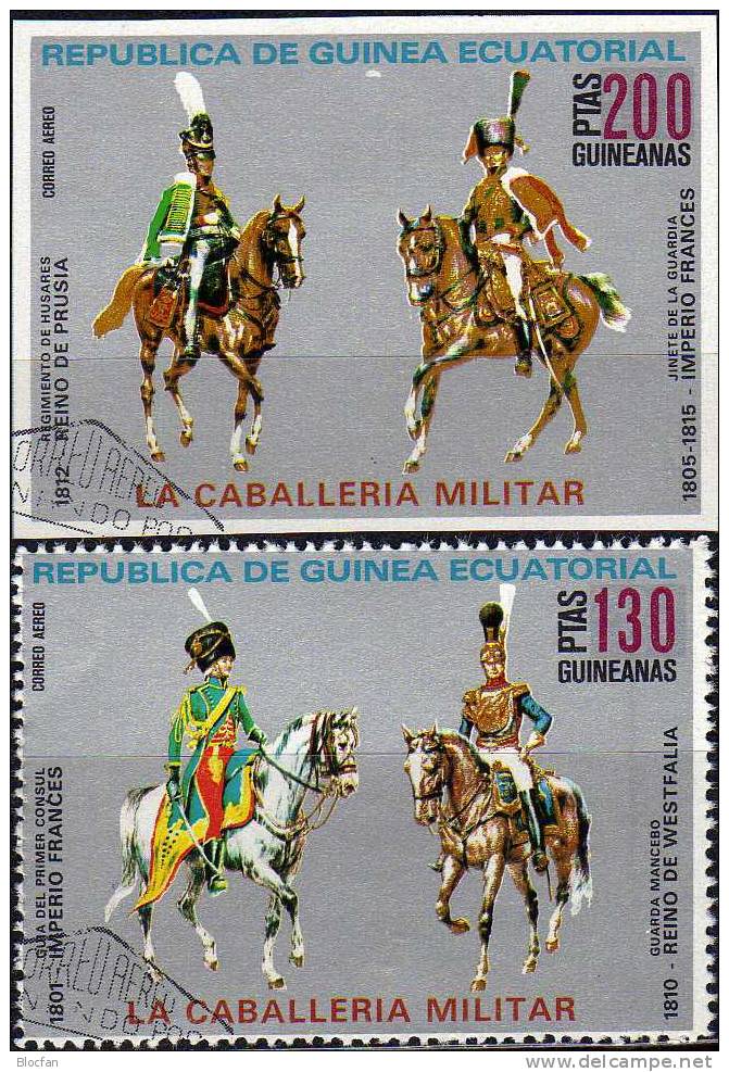 Gardist, General Napoleon 1976 Äquatorial Guinea 782/3, Block 207 Plus 208 O 5€ Kavallerie - Uniformen Zeit Napoleons - Franse Revolutie