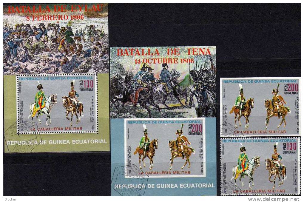 Gardist, General Napoleon 1976 Äquatorial Guinea 782/3, Block 207 Plus 208 O 5€ Kavallerie - Uniformen Zeit Napoleons - Révolution Française