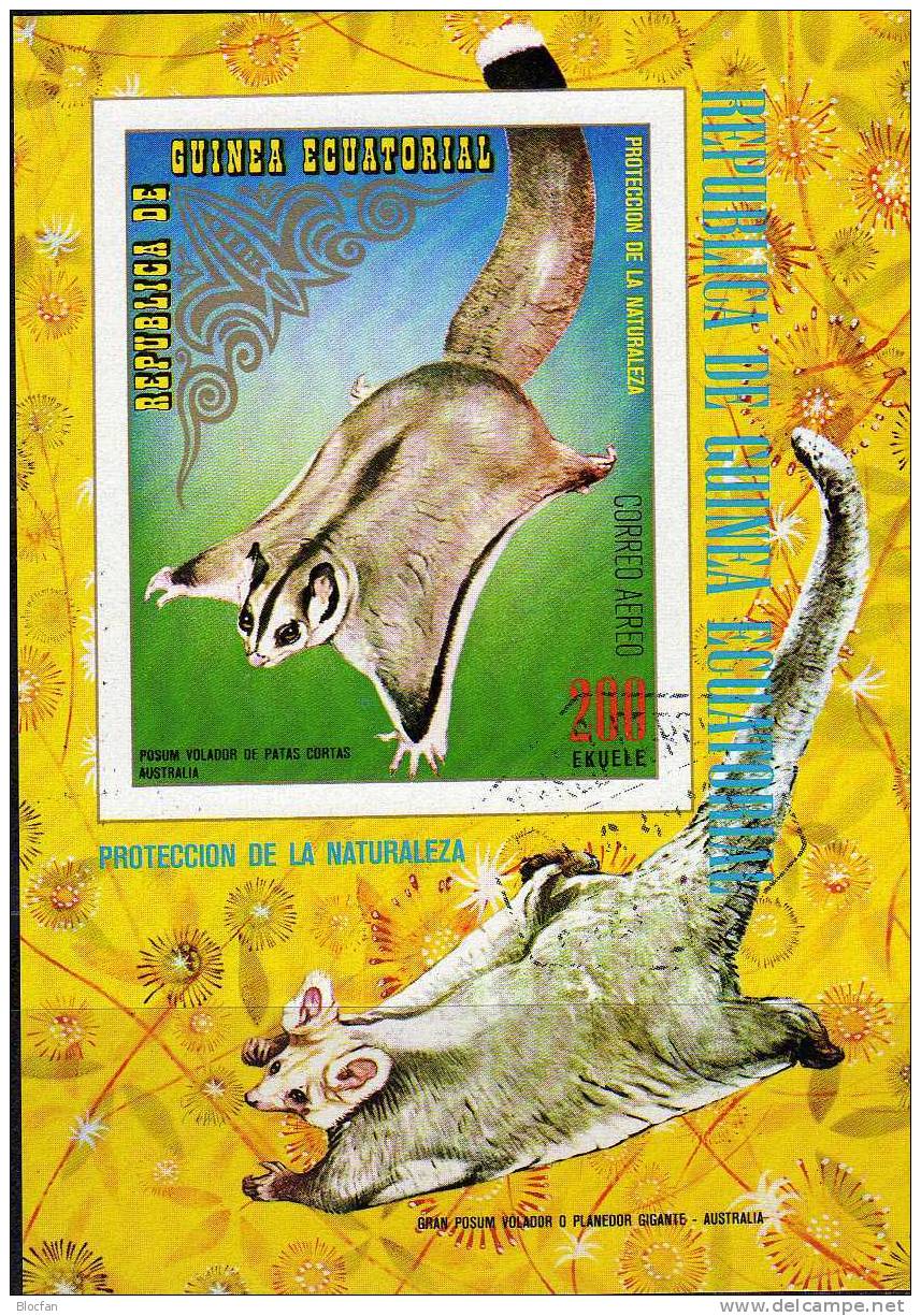 WWF Tiere Australien 1974 Äquatorial Guinea 473A/B, Block 143 Plus 144 O 5€ Schnabeltier, Kurzkopfgleitbeutler - Crostacei