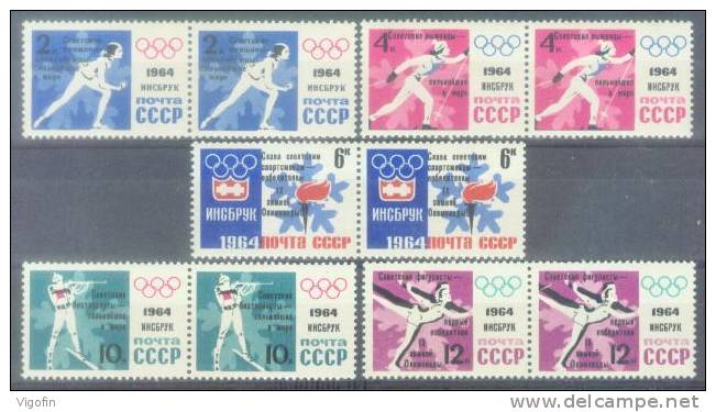 USSR 1964-2887-91 OLYMPIC GAMES INNSBRUCK, U S S R, 2 X5v, MNH - Winter 1964: Innsbruck