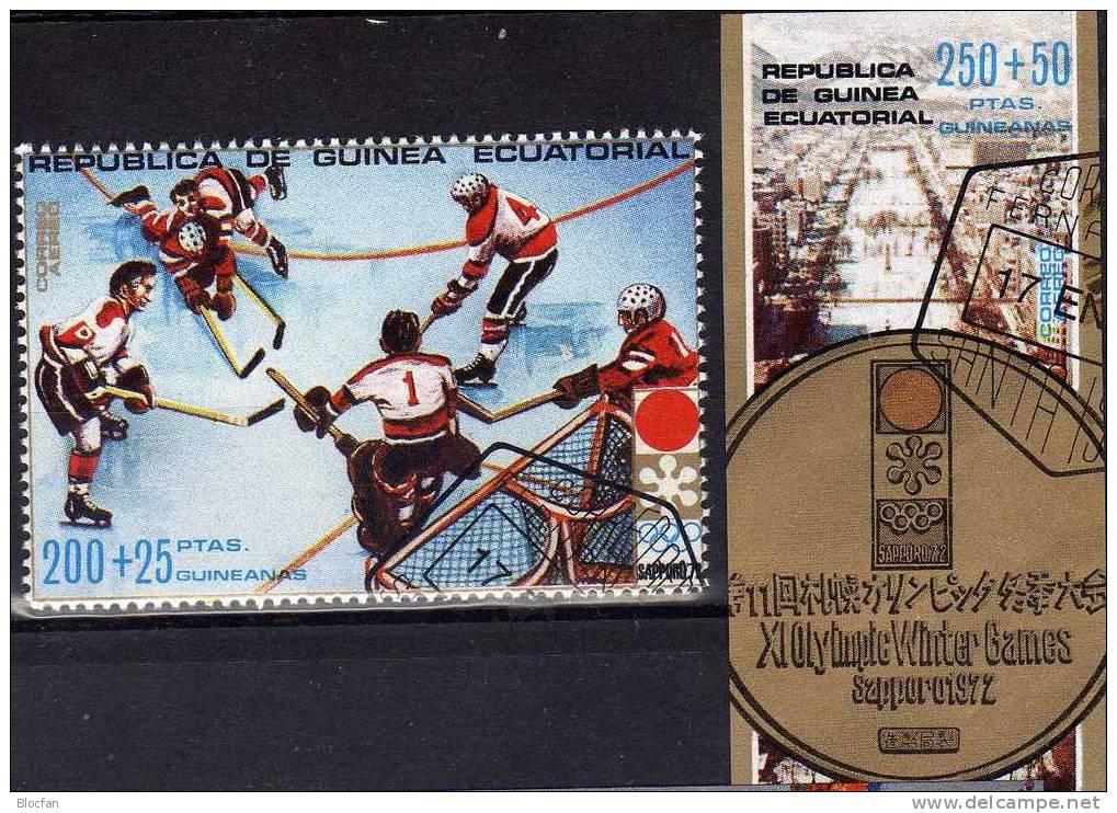 Winter Olympic Sport Sapporo 1972 Äquatorial Guinea 34A/B, Block 3 Plus 4 O 3€ Eishockey, Gold - Medailc Nippon - Hockey (sur Glace)