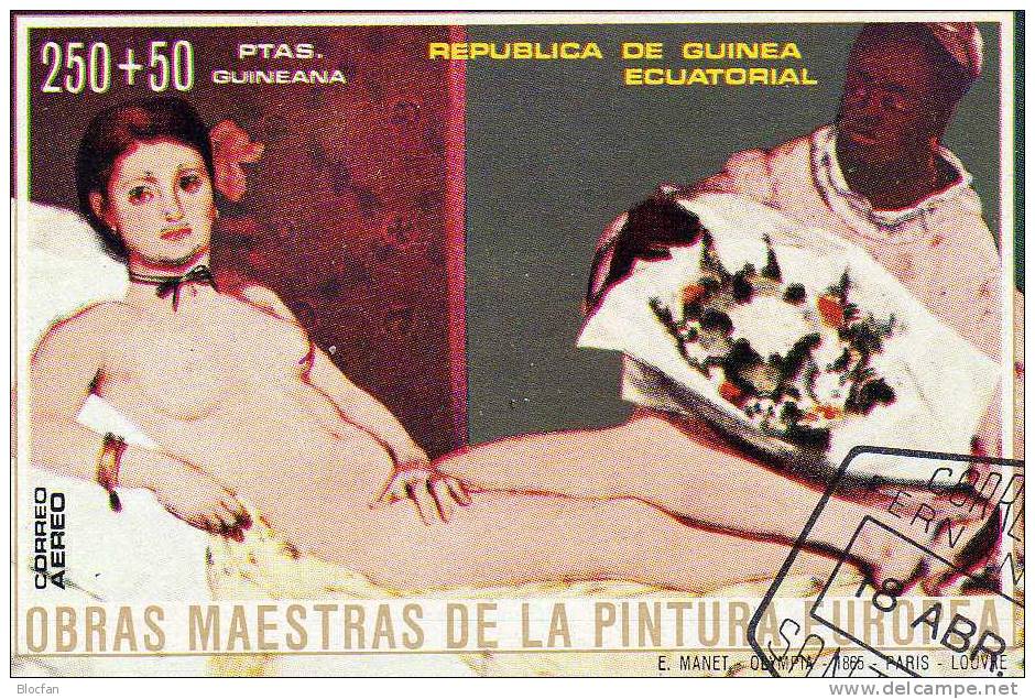 Aktgemälde 1973 Äquatorial Guinea 274A/B, Block 74+ 75 O 3€ Akt Von Maler C. Delacroix Museum Ciudad, Monet Im Louvre - Nudes