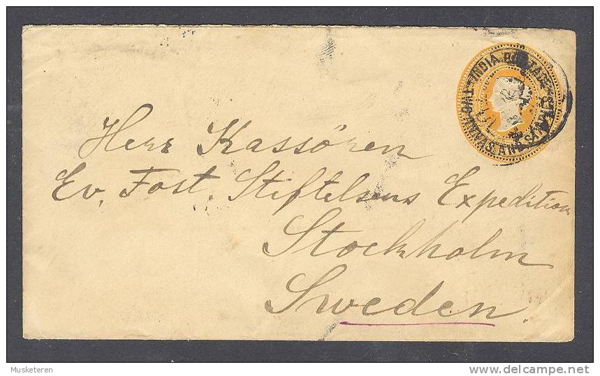 British India Postal Stationery Ganzsache Entier Victoria Evangeliska Fosterlands-Stiftelsens Expedition Sweden 1903 !! - 1882-1901 Keizerrijk
