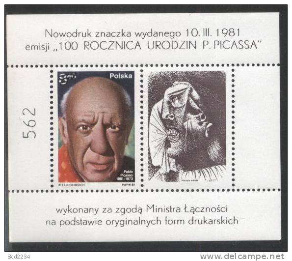 POLAND 1981 PICASSO RARE SPECIAL EDITION MIN SHEET MNH Art Artists Paintings  Spain Painter Draughtsman Sculptor France - Probe- Und Nachdrucke