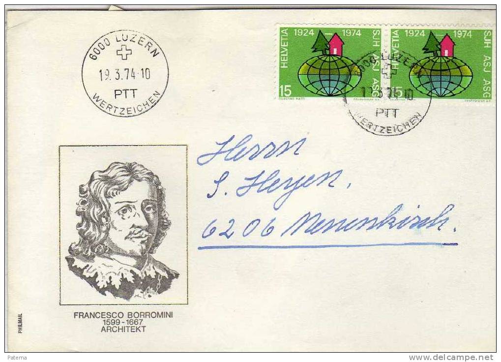 Carta,LUZERN 1974  Francesco Borromini, (Suiza) , Cover, Letter - Lettres & Documents