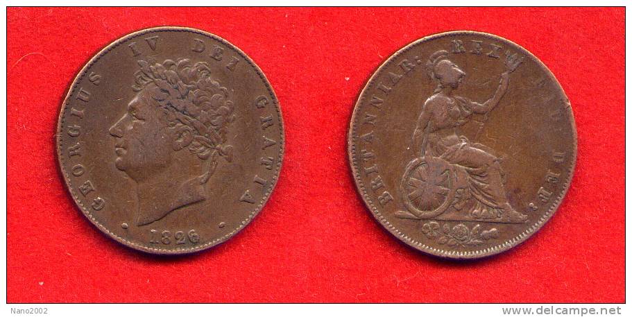 GRANDE BRETAGNE - GREAT BRITAIN - ENGLAND - GEORGE IV - HALF PENNY 1826 - 1/2 PENNY 1826 - Autres & Non Classés