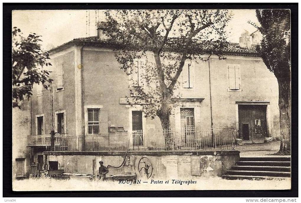 CPA  ANCIENNE- FRANCE- ROUJAN (34)- POSTES ET TELEGRAPHES EN GROS PLAN-  POMPE A MANIVELLE- - Otros & Sin Clasificación