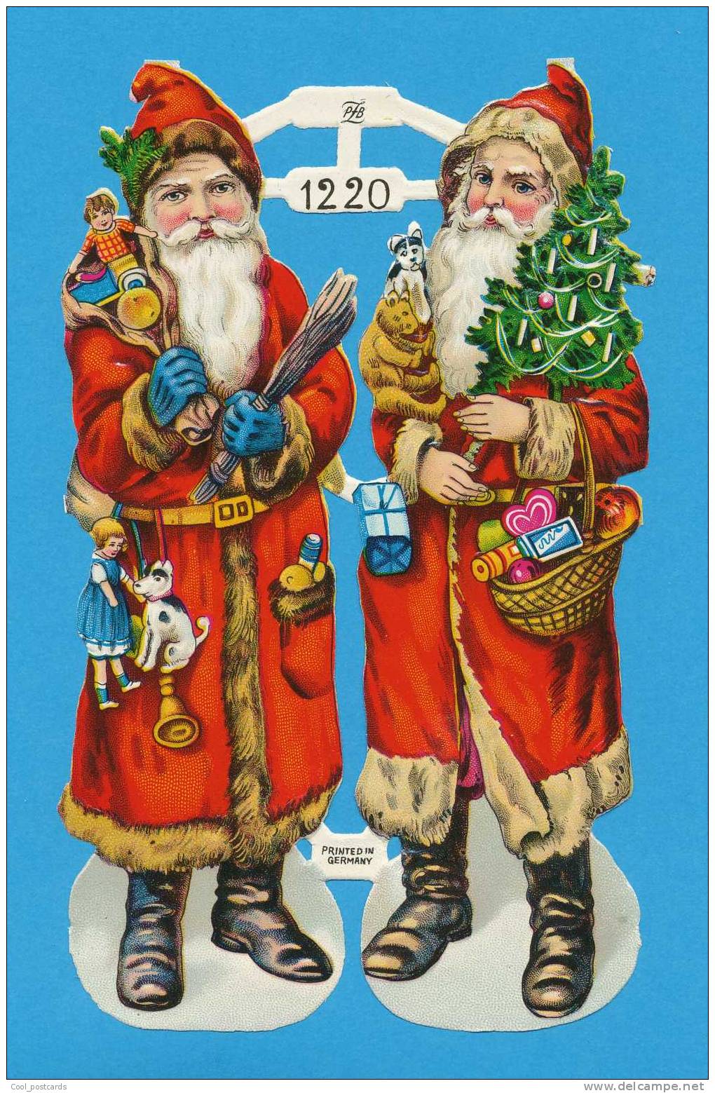 SANTA CLAUS, PERE NOEL, DIE CUT SCRAP, DECOUPIS ANCIENS, EMBOSSED FINE LITHO, PAIR CA 10X16CM, MARK PZB, CA 1920 - Motif 'Noel'