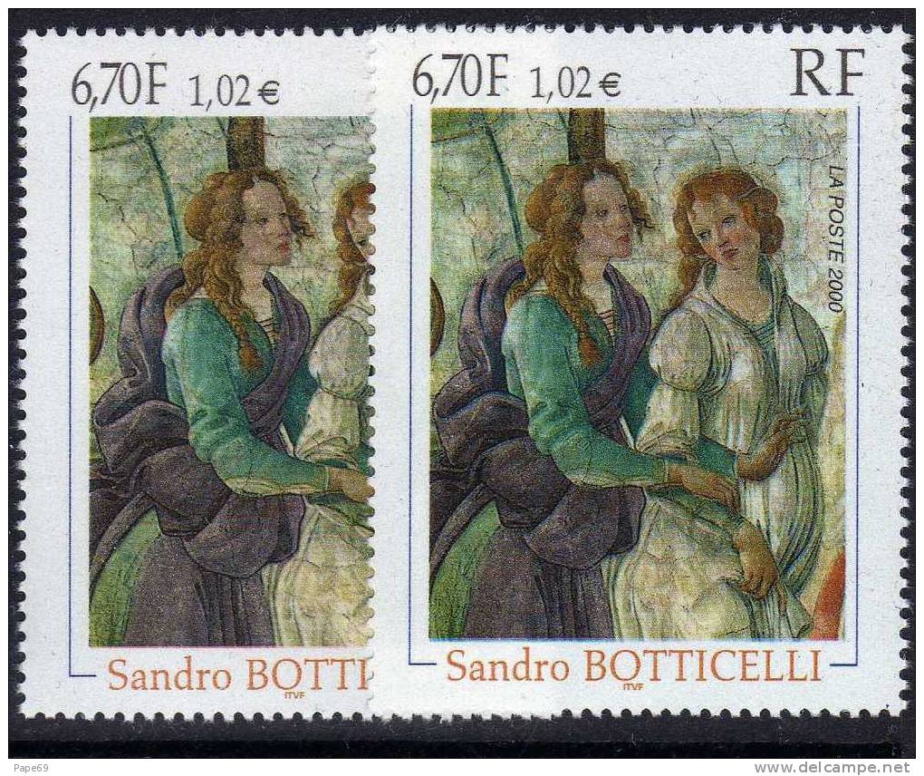 France N° 3301 F  XX  Boticelli Variété Impression Floue Signé Calves   TB - Usati