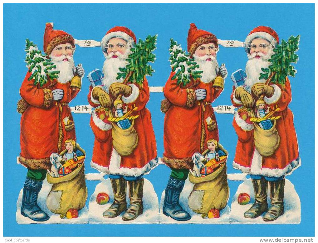 SANTA CLAUS, PERE NOEL, DIE CUT SCRAP, DECOUPIS ANCIENS, EMBOSSED FINE LITHO, SHEET CA 17X12 CM, MARK PZB, CA 1920 - Christmas