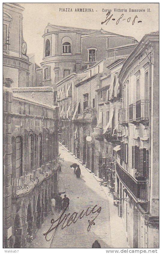 $3-0827- Piazza Armerina - Corso Vittorio Emanuele - Enna - F.p. Vg.  1908 - Enna