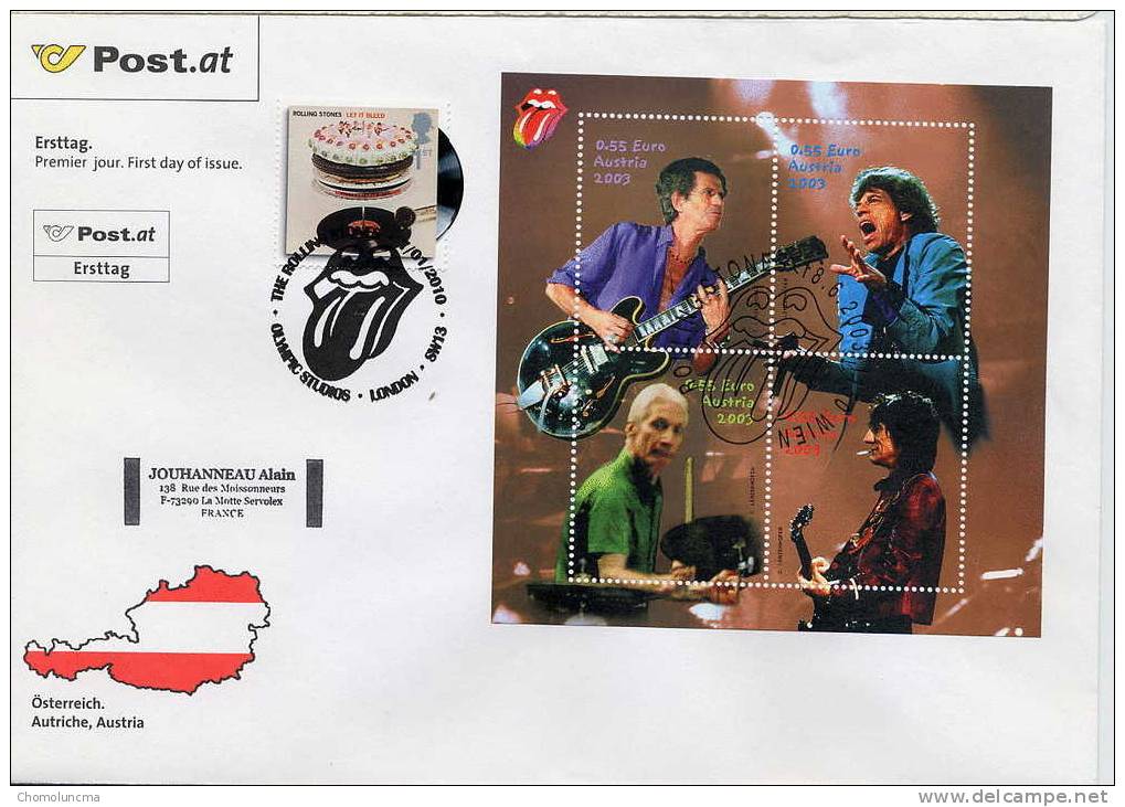 SCARCE RARE Austria FDC Rolling Stones + Let It Bleed Royal Mail Stamp And Cancellation - Musik
