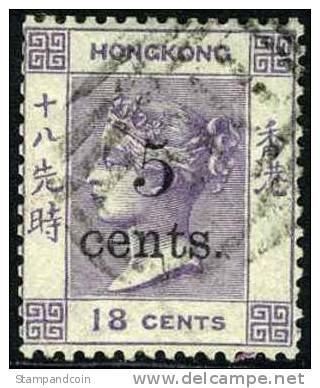 Hong Kong #32 (SG #24) Used 5c On 18c Lilac Victoria From 1879 - Usati