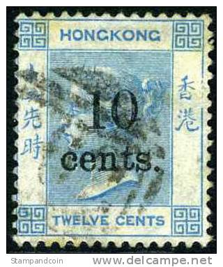 Hong Kong #33 Used 10c On 12c Blue Victoria From 1879 - Oblitérés