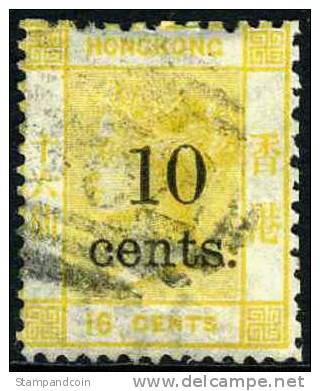 Hong Kong #34 (SG #26) Used 10c On 16c Yellow Victoria From 1879 - Usati