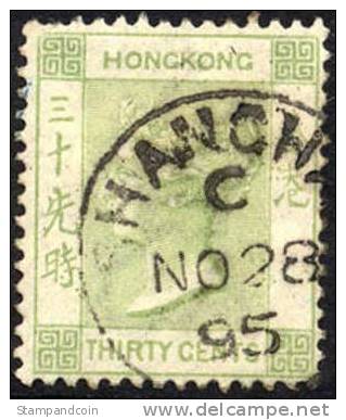 Hong Kong #47a (SG #39) Used 30c Yellow Green Victoria From 1882 - Gebruikt