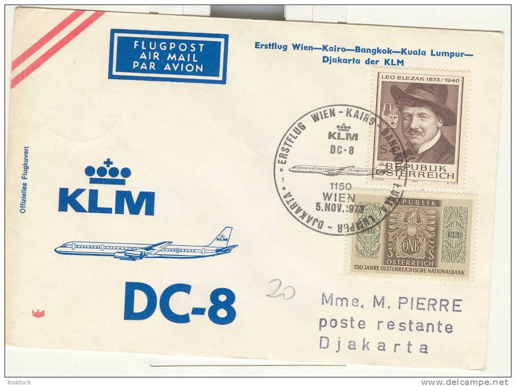 Wien 1973 - KLM Estflug Kairo Bangkok Kuala Lumpur Djakarta - Egypte Indonesia Jakarta Malaisie - First Flight Covers