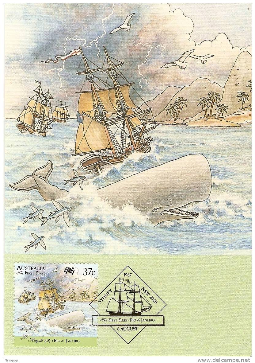 Australia-1987 First Fleet Rio De Janeiro Stormy Seas-Whale  Maximum Card - Maximumkaarten