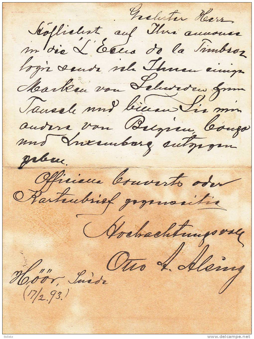 Suède - Entier Postal De 1893 - Expédié Vers La Belgique - Cartas & Documentos