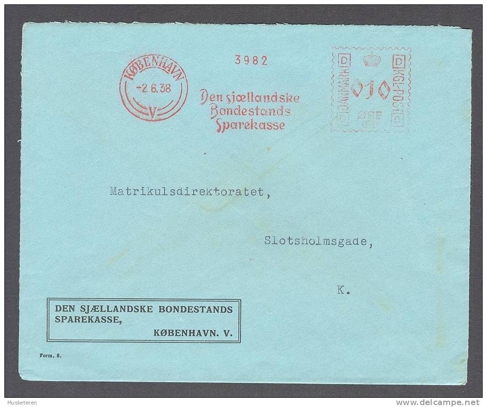 Denmark TMS Cancel 183 DEN SJÆLLANDSKE BONDESTANDS SPARREKASSE Meter Stamp Cancel Cover 1938 - Frankeermachines (EMA)