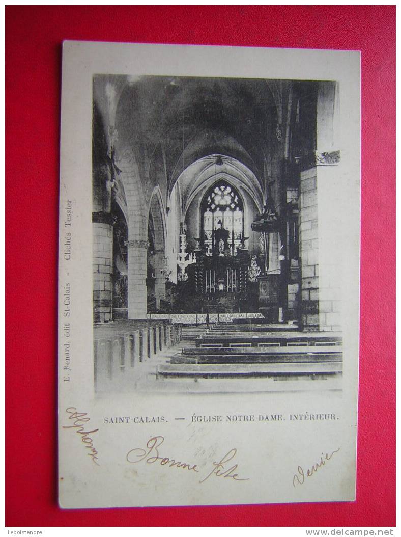 CPA CARTE PRECURSEUR DOS SIMPLE-72-SARTHE-SAINT-CALAIS-EGLISE NOTRE DAME.INTERIEUR -VOYAGEE 1904-CARTE EN BON ETAT ,VECU - Saint Calais