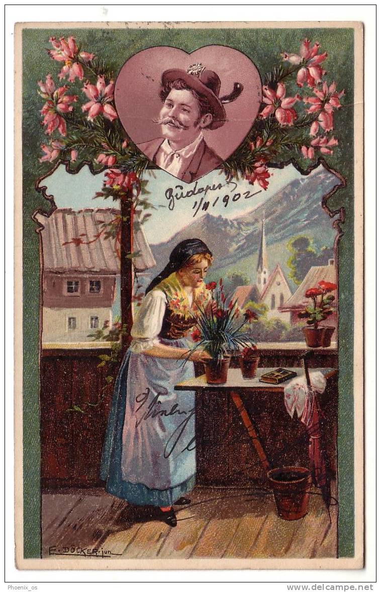 ILLUSTRATORS - E. Doecker, Girl With Flowers, Dir Z Liab, Year 1902, Track Folding - Doecker, E.