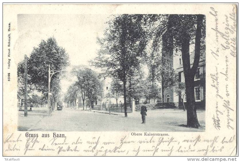 Gruss Aus Haan Obere Kaiserstrasse Belebt Straßenbahn 24.12.1907 Gelaufen - Haan