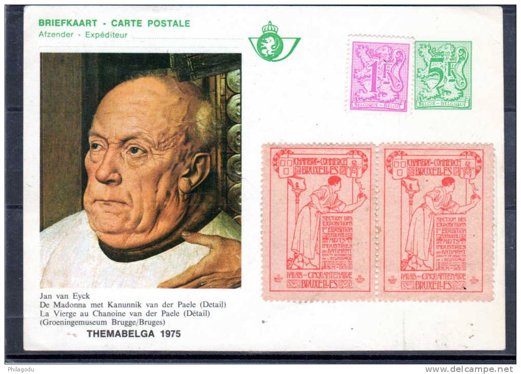 Carte Postale Thémabelga’75, Jan Van Eyck, + Vignette De La Chambre De Commerce De Brx - Geïllustreerde Briefkaarten (1971-2014) [BK]