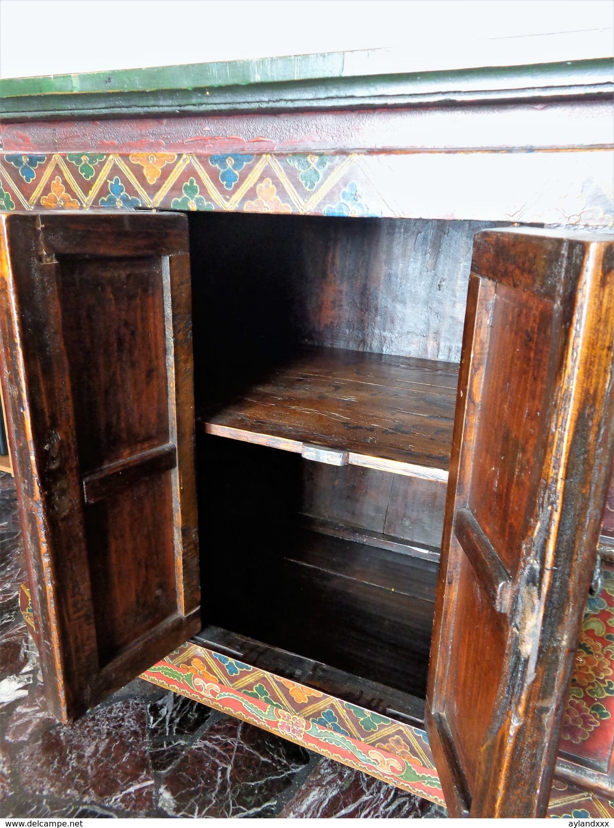 Tibetan antique painted wood cabinet