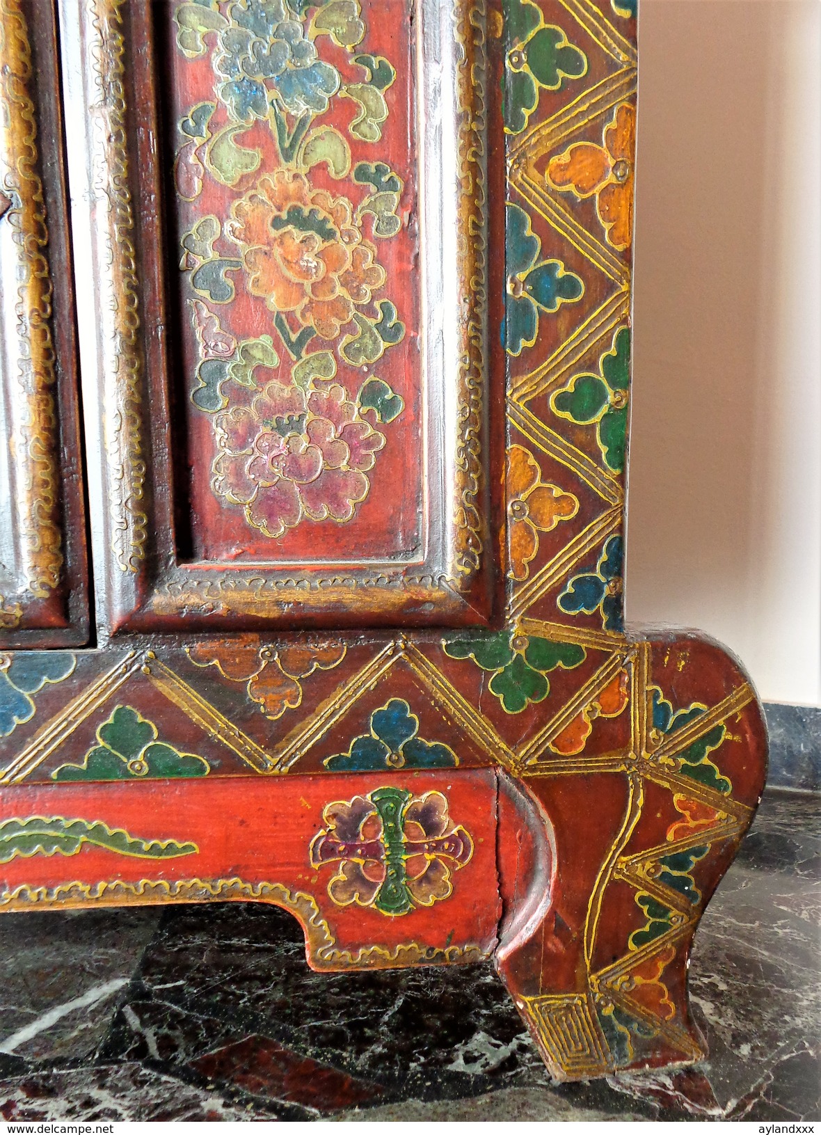 Tibetan antique painted wood cabinet