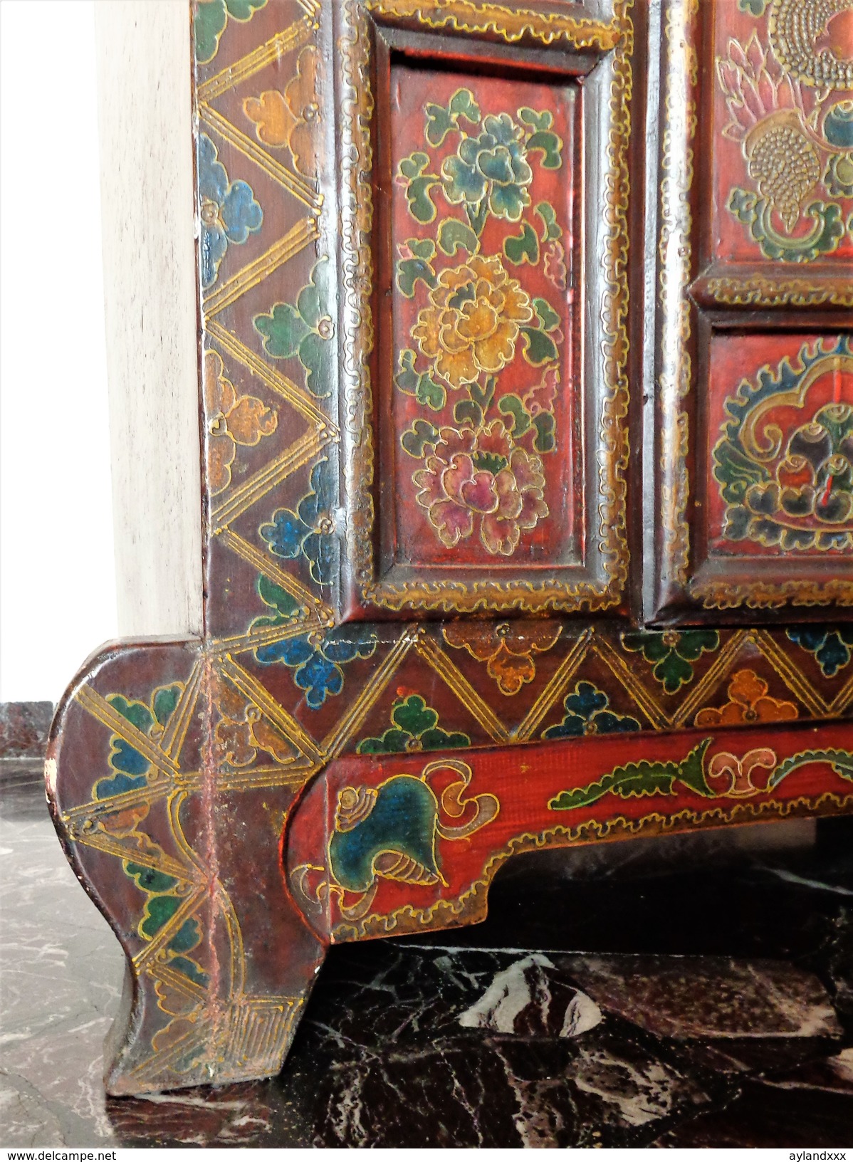 Tibetan antique painted wood cabinet