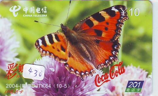 Télécarte CHINE CHINA  * PAPILLON  (430) BUTTERFLY  * TELEFONKARTE *  SCHMETTERLING * MARIPOSA * VLINDER  * COCA COLA - Mariposas