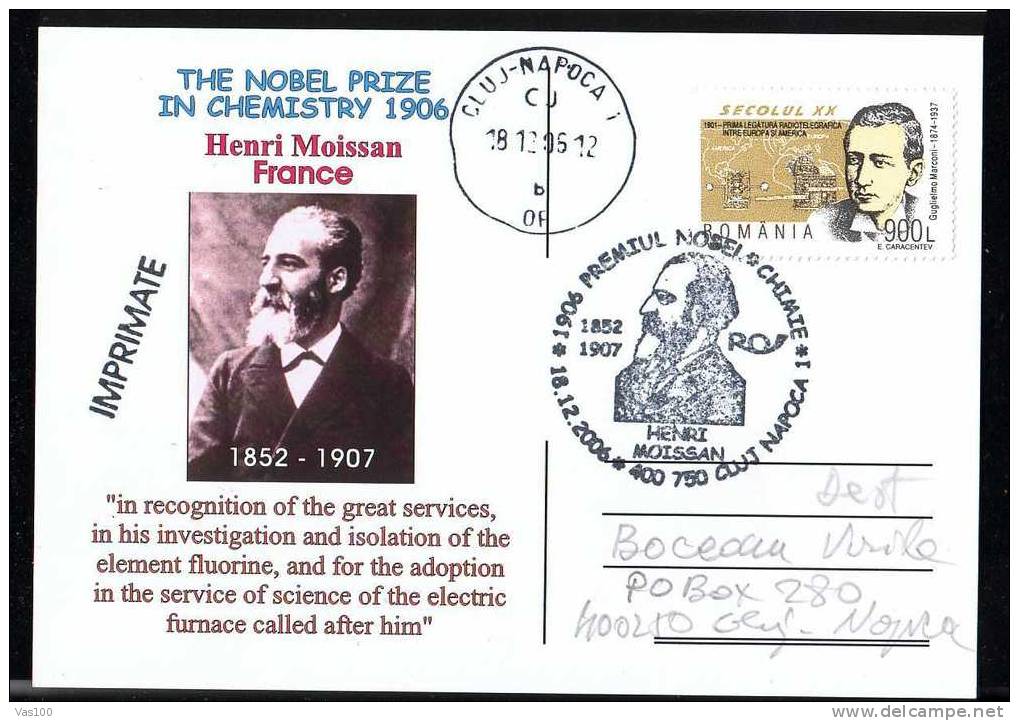 The Nobel Prize In Chemistry 1906 HENRY MOISSAN FRANCE POSTCARD OF ROMANIA 2006. - Química