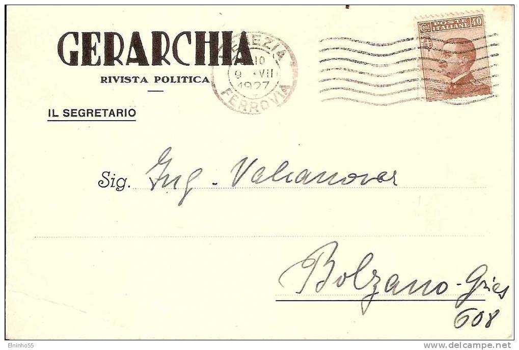 1927 Cartolina Postale Pubblicitaria GERARCHIA Rivista Politica - Firme Autografe - Storia Postale