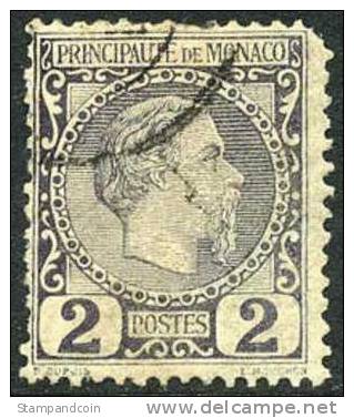 Monaco #2 Used 2c Prince Charles III From 1885 - Oblitérés