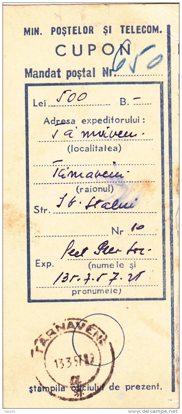 Postal Coupon 1957 Romania. - Postpaketten