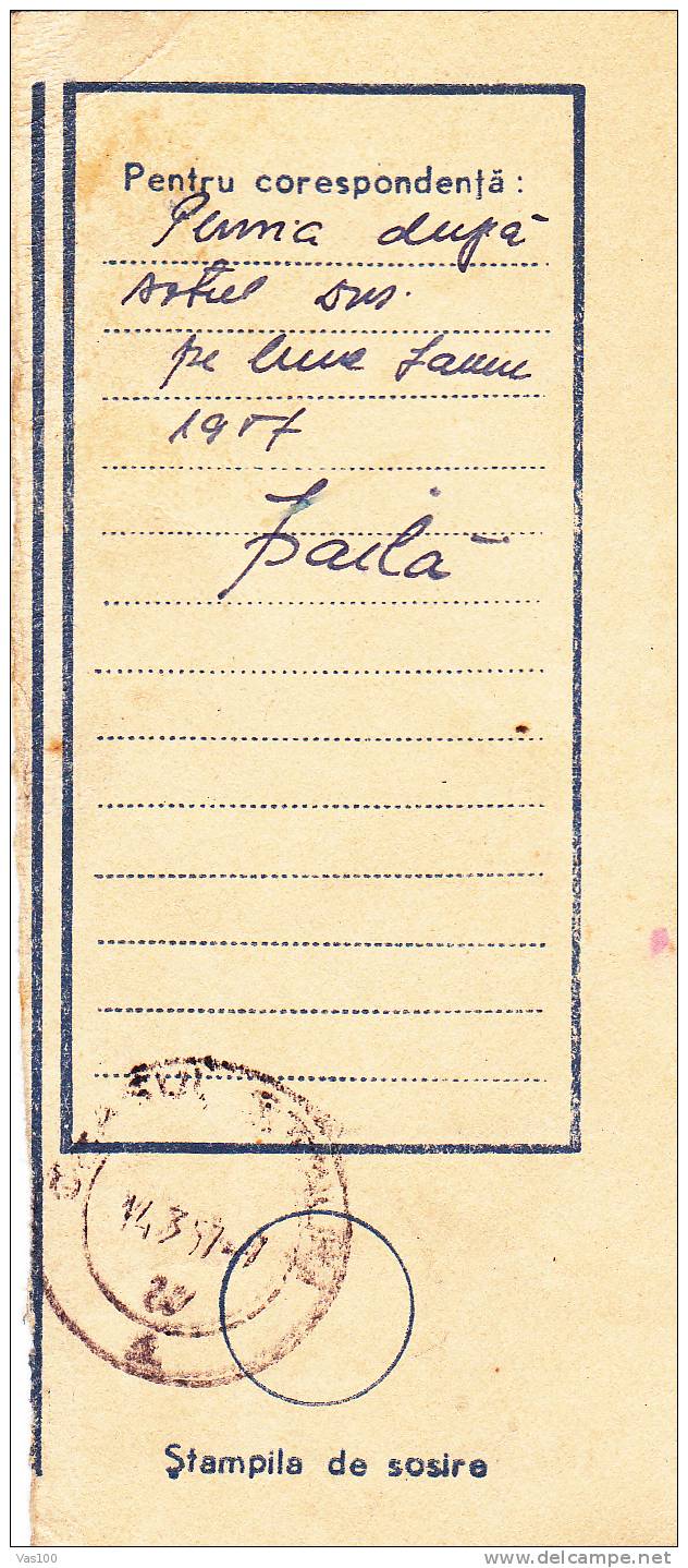Postal Coupon 1957 Romania. - Colis Postaux