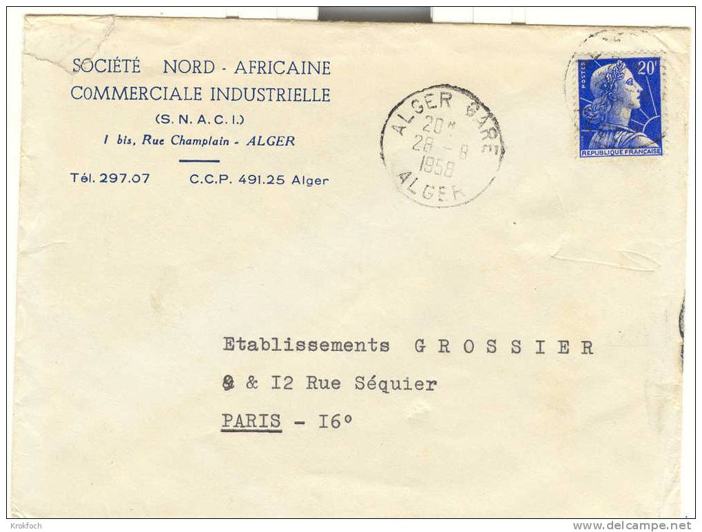 Algérie - Lettre Alger Gare 1958 Sur Muller - Briefe U. Dokumente