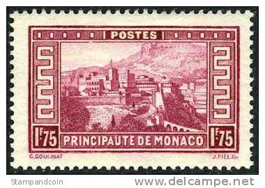 Monaco #123 Mint Hinged 1.75fr Rose Lilac Royal Palace From 1932 - Neufs