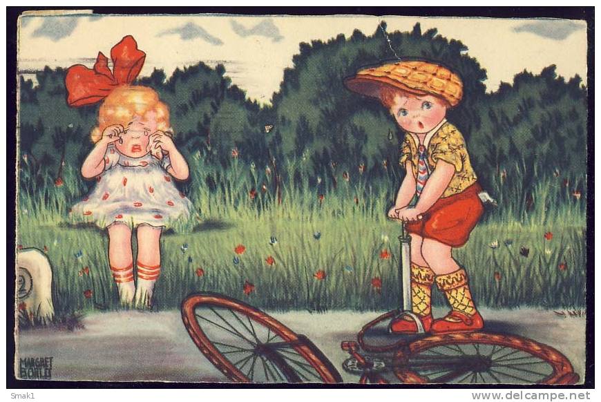 Margret Boriss  Signed  Old Postcard     Bicycle - Boriss, Margret