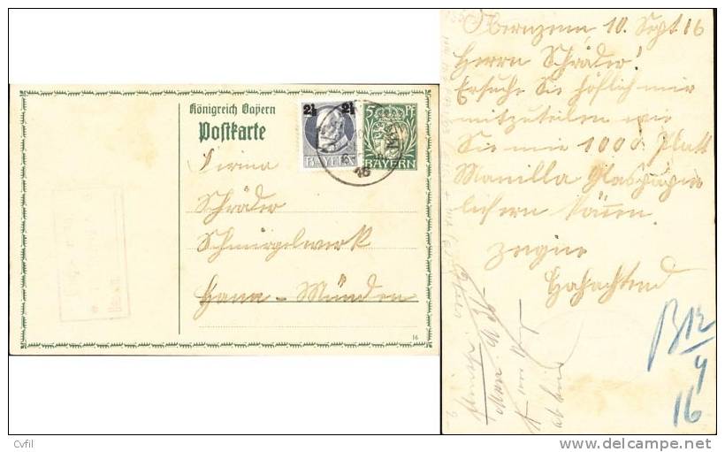 BAVARIA 1916 - ENTIRE POSTAL CARD Of 1914 With Additional Value - Ganzsachen
