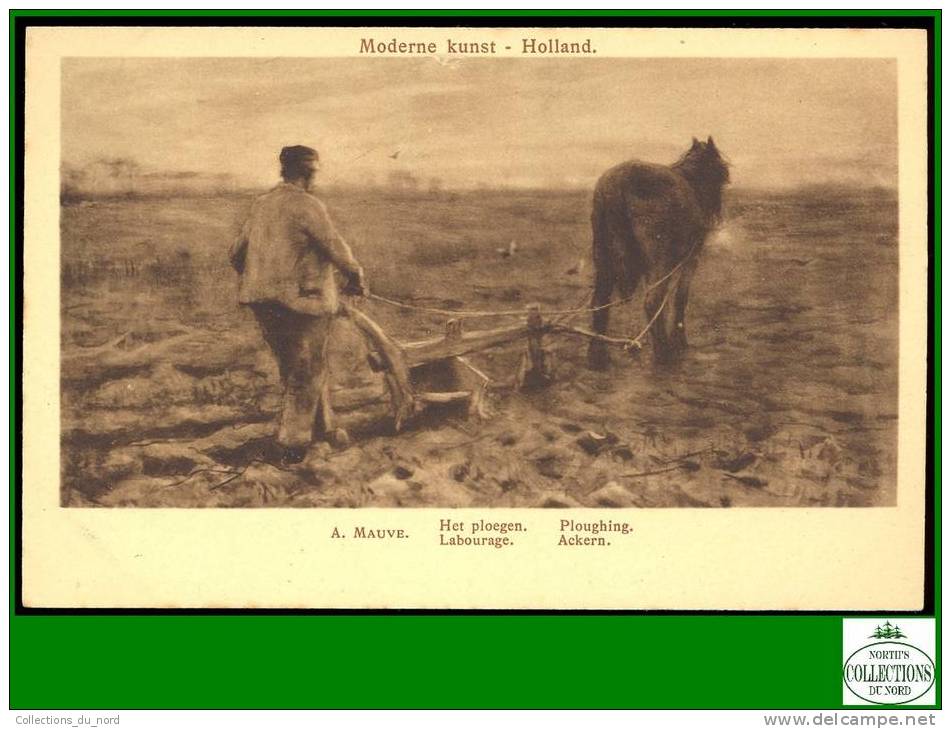 Modern Kunst - Holland Ploughing Early 1900 Post Card /  Labourage Carte Postale - Paysans