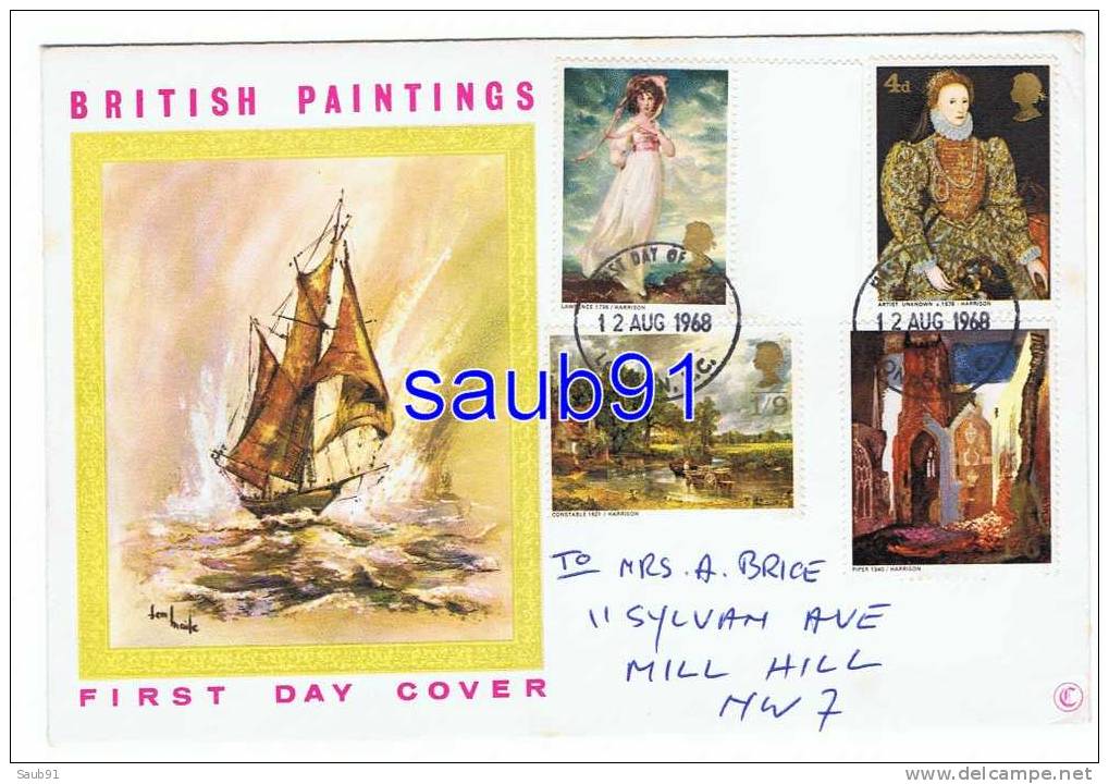 Enveloppe 1er Jour - First Day Cover-   British Paintings - Peintures Anglaises-  12 Août 1968   - Bateaux  - Réf:F16 - Verzamelingen