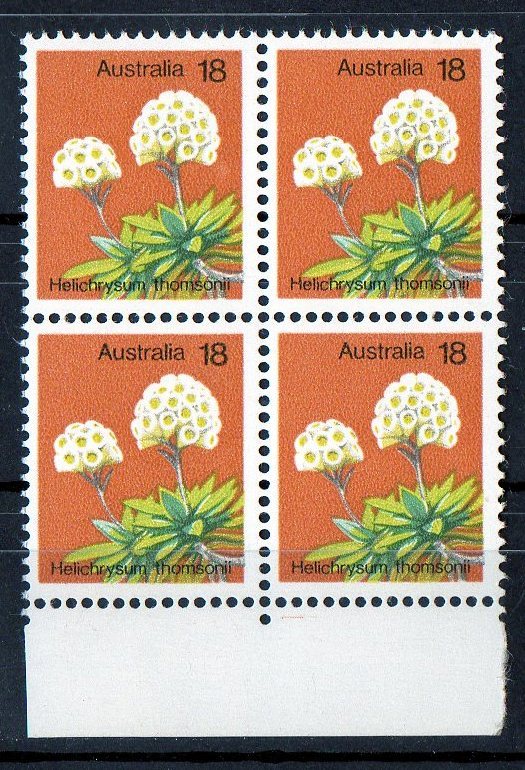 Australia 1975 Wild Flowers 18c Helichrysum Thomsonii MNH Block Of 4 - Nuovi