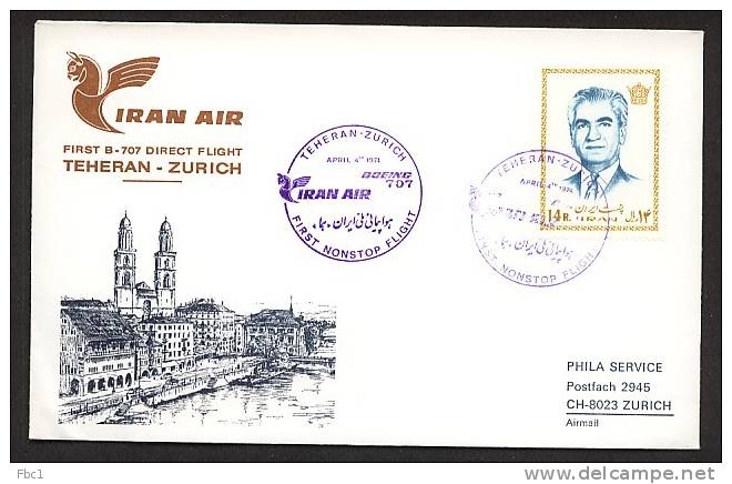 Pli - Iran - First Flight Boeing 707 Teheran-Zurich ( 04/04/1974)  Iran Air - Iran