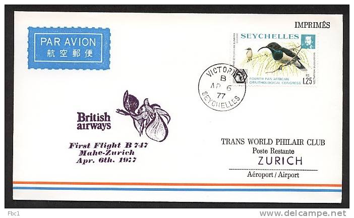 Pli - Seychelles - First Flight B747 - Mahé - Zurich  (06/04/1977)   British Airways - Seychelles (1976-...)