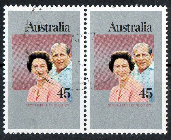 Australia 1977 Silver Jubilee 45c CTO Full Gum Horizontal Pair - Used Stamps