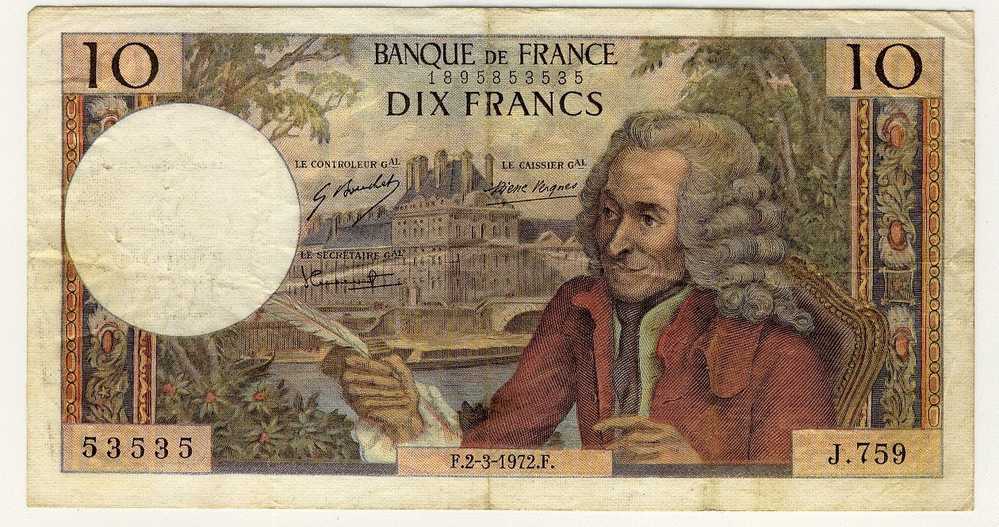 10 Francs Voltaire  -  2/12/1971  -  P.147d  -  Alphabet J.759  - Fayette N° 62/55 - 10 F 1963-1973 ''Voltaire''