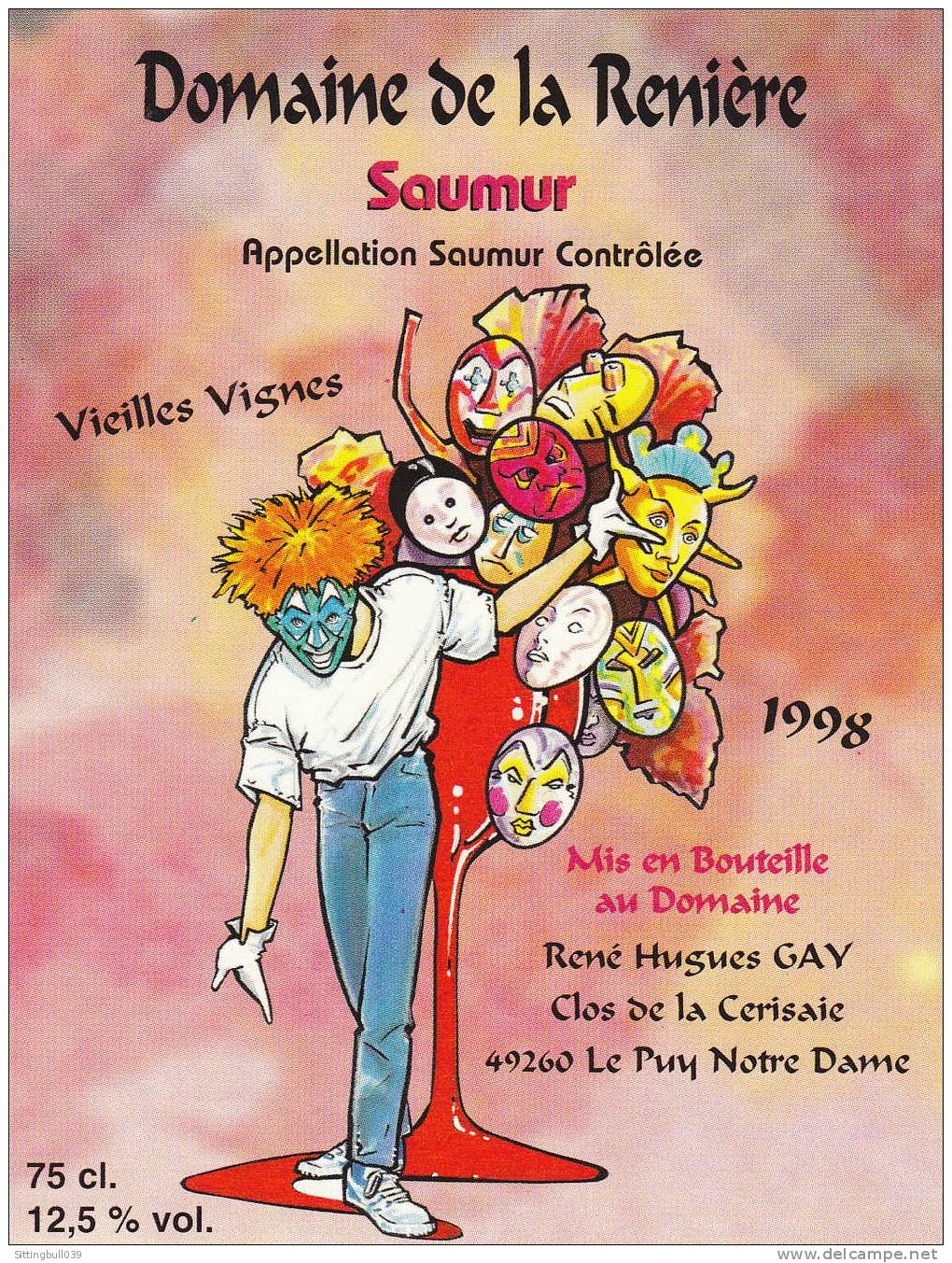 HERVE. Etiquette De Vin. Domaine De La Renière, Saumur , Pour ANGERS BD 2000. Epuisée ! - Advertisement