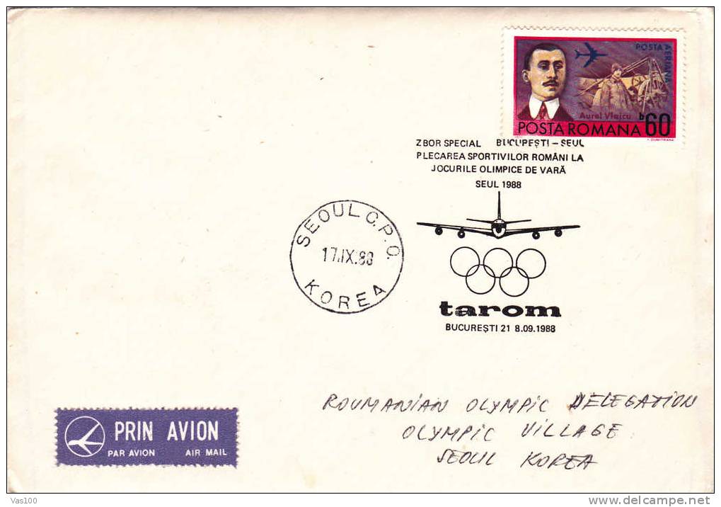 Romania Olympic Delegation Olympic Village Seoul Korea,1988, Very Rare Cover! Romania Sent To Korea. - Summer 1988: Seoul